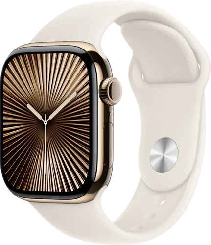 Apple Watch Series 10 (GPS + Cellular 42 mm) - Titan-Gehäuse in Gold, fortschrittliche Gesundheits- und Fitnessfunktionen, mobil und sicher