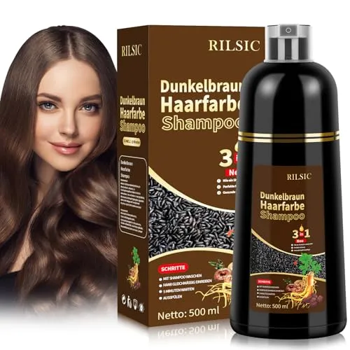 Haarfärbeshampoo 3in1 Dunkelbraun – Sofortige Abdeckung grauer Haare - Praktisches 3in1 Haarfärbeshampoo für Männer und Frauen. Deckt graue Haare in nur 5 Minuten ab und pflegt gleichzeitig das Haar. Ideal für zuhause – für glänzendes, jugendliches Aussehen!