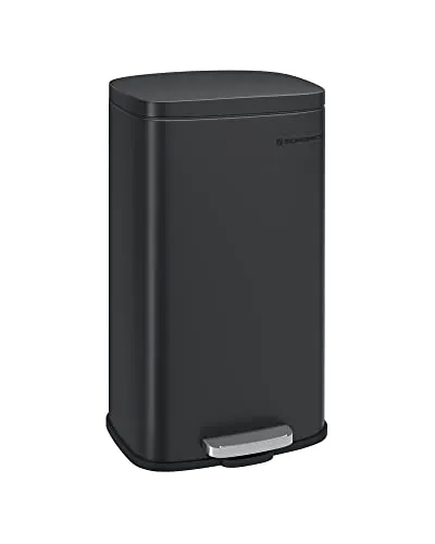 SONGMICS 30L Treteimer mit Softclose, Edelstahl, Schwarz - Moderner 30-Liter-Abfalleimer aus rostfreiem Stahl, ideal für Küchen. Mit Softclose-Deckel für leises Schließen und praktischem Inneneimer für einfache Müllentsorgung.