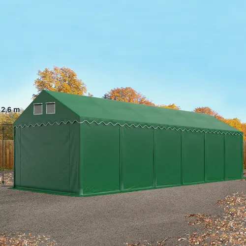 Lagerzelt 3x12 m mit Bodenrahmen XXL in Dunkelgrün - Großzügiges Lagerzelt (3x12m) aus robustem PVC 800 N, ideal für Werkstätten und Garagen. Wasserdicht und mit stabiler Bodenbefestigung, bietet es vielseitige Nutzungsmöglichkeiten.