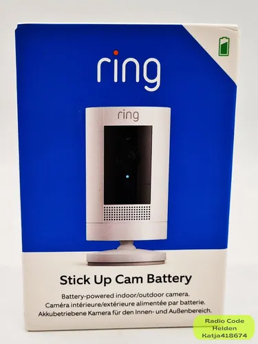 RING Stick Up Cam Battery - Akkubetriebene Überwachungskamera für Innen & Außen - Kabellose Überwachungskamera mit Akku in Weiß, ideal für flexiblen Einsatz im Gebäude oder Freien, bietet HD-Qualität mit 1920x1080 Auflösung.