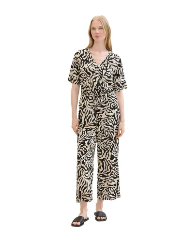 TOM TAILOR Overall mit All-Over Print, Gr. 36 - N-Gr - Kleider & Overalls: Praktischer Overall mit Kapuze und atmungsaktivem Material für ein angenehmes Tragegefühl, ideal für lässige Outfits.
