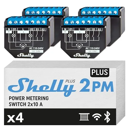 Shelly Plus 2PM - Wlan Smart Relais Schalter mit Stromverbrauchsmessung - Rollladenschalter zur Steuerung von 2 elektrischen Geräten mit Energieüberwachung; ideal für Hausautomation und kompatibel mit Google Home und Alexa.