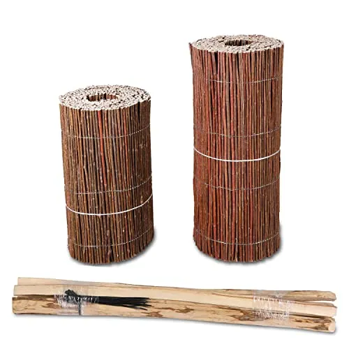 Beeteinfassung Weide 30cm Höhe mit Steckpfosten - Dekorative Zäune aus witterungsbeständiger Weidenmatte, ideal für Beet- und Teichumrandungen. Inklusive 7 stabiler Steckpfosten und Kabelbinder für einfache Montage.