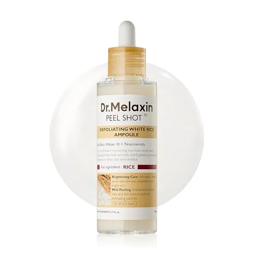 Dr.Melaxin Peel Shot Exfoliating White Rice Ampoule 80ml - Sanfte Peeling-Ampulle mit Reisextrakt für ein glatteres Hautbild. Die Formel mit AHA, BHA und PHA entfernt sanft abgestorbene Hautzellen und sorgt für eine frische Ausstrahlung.