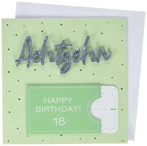 Perleberg hochwertige Geburtstagskarte zum 18. Geburtstag mit Lettering - Karte zum Geburtstag mit Umschlag - schöne Geburtstagskarten 15 x 15 cm - Karte Geburtstag für eine gelungene Überraschung