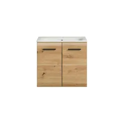 xonox.home Waschtisch Ice 60x55 cm – Modernes Badezimmermöbel in Holzoptik - Waschplatz in Holzoptik mit Waschbecken, 2 Türen und viel Stauraum. Kompakt und funktional für eine organisierte Badgestaltung. Pflegeleicht und nachhaltig produziert.