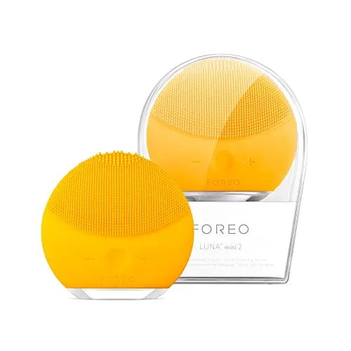 Foreo Luna Mini 2 Gelb - Elektrische Gesichtsreinigungsbürste - Gesichtspflegegerät für sanfte Reinigung und effektive Hautpflege, ideal für unterwegs und Reisen.