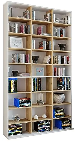 VCM Holzregal Megosa XL | Platzsparender CD- und DVD-Schrank für 1080 CDs oder 504 DVDs - Standregal mit elegantem Design, ideal für Wohnzimmer. Bietet viel Stauraum und ist erweiterbar für Ihre gesamte Medien-Sammlung.