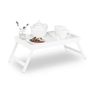 Betttablett aus Bambus Weiß – Frühstückstablett mit Beinen - Praktisches und leichtes Frühstückstablett aus Bambus, ideal für den Einsatz im Bett oder auf dem Sofa. Maße: 64 x 31 x 22,5 cm, mit stabilen Beinen für optimalen Komfort.