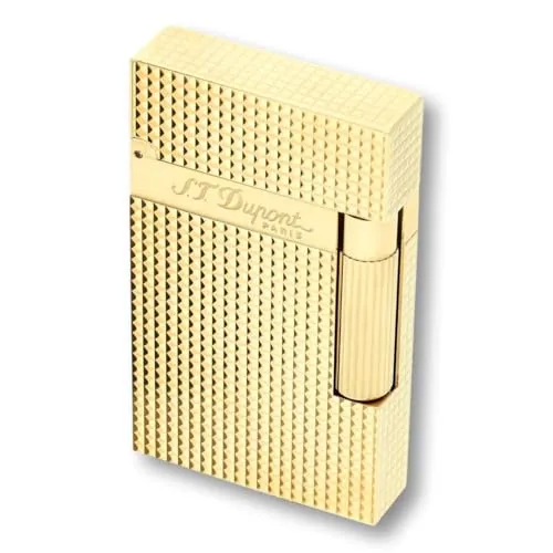 S.T. Dupont Ligne 2 Gold Gestreift Feuerzeug - Hochwertiges Flammen-Feuerzeug mit Doppelflamme, eleganter goldener Metall-Look und perfekter Verarbeitung für anspruchsvolle Genießer.