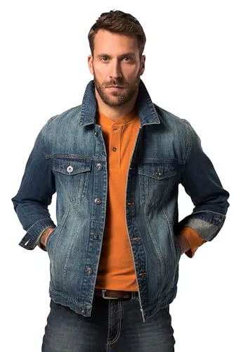 JP 1880 Herren Übergrößen Jeansjacke L-8XL - Funktionsjacke aus hochwertigem Baumwoll-Denim, mit Knopfleiste und verstellbarem Saum, ideal für große Größen bis 8 XL.