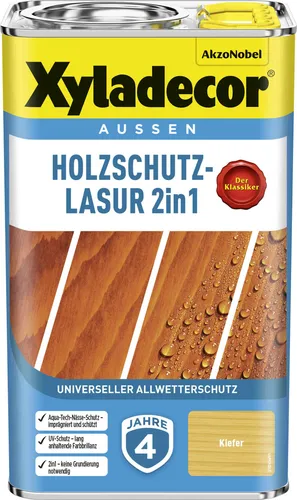 Xyladecor Holzschutzlasur 202 Kiefer 2,5 Liter - Lacke für bis zu 4 Jahre Wetterschutz, mit Aqua-Tech Nässe-Schutz und UV-Schutz. Dringt tief ein, keine Grundierung notwendig.