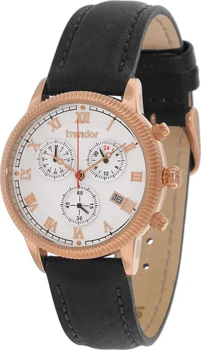trendor Chronograph Damen-Armbanduhr 7601-01 – Stilvolle Geschenkidee - Elegante Damen-Armbanduhr mit roségold ionen-plattiertem Edelstahl-Gehäuse und sportlichem Lederarmband. Ideal als Geschenk für besondere Anlässe, vereint Qualität und zeitloses Design.