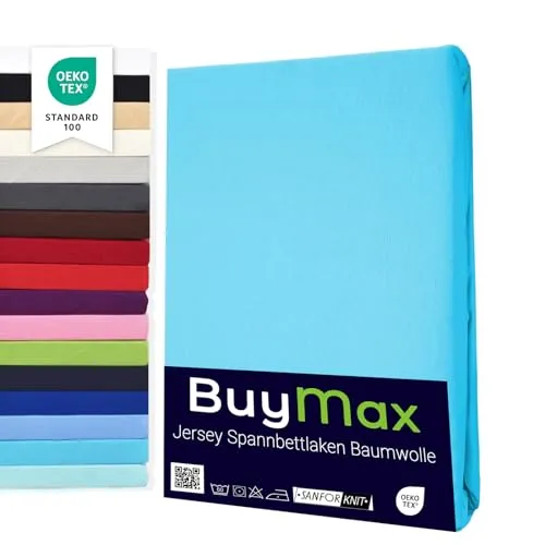 Buymax Spannbettlaken 70x140cm Doppelpack 100% Baumwolle Kinderbett Spannbetttuch Baby Bettlaken Jersey, Matratzenhöhe bis 15 cm, Farbe Türkis