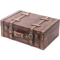 HMF Vintage Koffer aus Holz - Handgefertigte Aufbewahrungsbox - Aufbewahrungsboxen mit Schnappverschluss und Ledergriff, ideal als Deko oder Geschenkkoffer, handgefertigt und ein echter Hingucker.