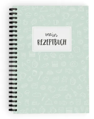 Rezeptbuch zum Selberschreiben - DIN A5 Spiralbuch mit Schutzcover - Blöcke & Formulare - Ideal für Kochliebhaber, bietet Platz für 45 Rezepte und ist mit einem schützenden Umschlag ausgestattet, der das Buch langlebig und pflegeleicht macht.