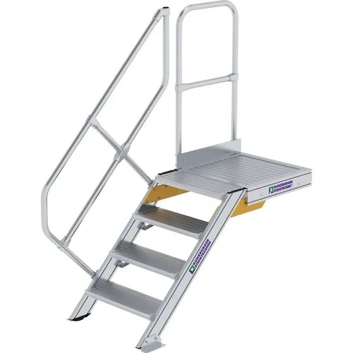 MUNK Aluminium-Treppe Plattform 45° 4 Stufen - Podesttreppe aus robustem Aluminium, rutschsichere Stufen und 15 Jahre Qualitätsgarantie, ideal für industrielle Anwendungen und sichere Zugangslösungen.