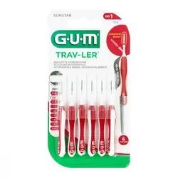 GUM Trav-Ler Interdentalbürsten 6er, rot, 0,8 mm, ISO 1 - Effektive Interdentalreinigung mit GUM Trav-Ler Bürsten, 6 Stück, inklusive Schutzkappe für hygienische Aufbewahrung.
