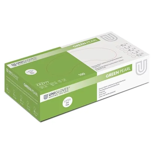 UNIGLOVES - Green PEARL® Grüne passgenaue Einweghandschuhe aus Nitril | Lebensmittelecht, puderfrei & latexfrei | hohe Festigkeit & Haltbarkeit | 100 Stück | Einmalhandschuh L