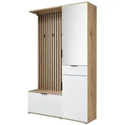 Garderobenkombination 3-teilig - Artisan Eiche & Weiß matt - Moderne Garderobenkombination in Artisan Eiche Nachbildung mit praktischen Stauraumlösungen: 1 Garderobenpaneel, 1 Schrank und 1 Bank für optimalen Platz. Ideal für den flächensparenden Eingangsbereich.