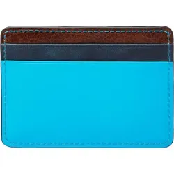 FOSSIL Leder Kartenhalter Leon Card Case Malibu Blue blau braun - Blau/Braun
