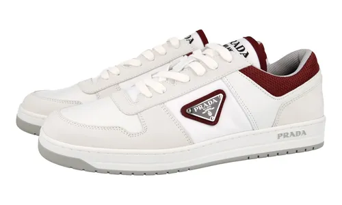PRADA DOWNTOWN SNEAKER SCHUHE 2EE391 WEISS/ROT WILDLEDER NEU 7 41 41,5