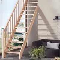 Treppen Intercon Holztreppe Casablanca - Raumspartreppe aus Massivholz - Elegante Massivholztreppe Casablanca mit geradem Verlauf, wahlweise in Buche oder Fichte. Ideal für platzsparende Lösungen, einfache Montage und hoher Laufkomfort durch vollflächige Stufen.