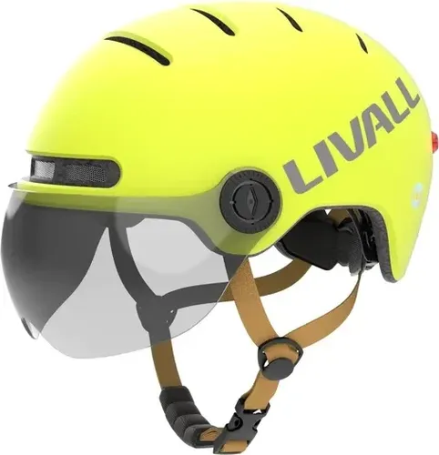 Livall L23 City Helm mit Visier - Signalgelb, Größe L (57-61 cm) - Fahrradhelm mit abnehmbarem Visier für optimalen Schutz und Sicht, ideal für städtische Radfahrer und sicheres Fahren bei jedem Wetter.