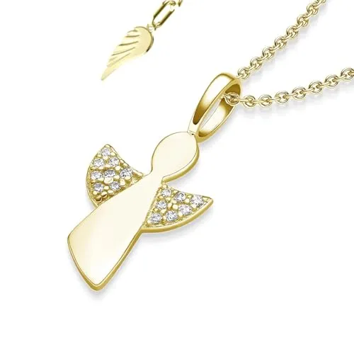 Schutzengel Kette Gold | Engel-Anhänger Halskette aus 925 Silber vergoldet | Perfektes Geschenk zur Einschulung - Die Schutzengel Kette aus vergoldetem 925 Sterling Silber mit variabler Länge von 38-42 cm ist das ideale Geschenk zur Einschulung. Mit personalisierbarem Flügel-Anhänger und liebevoller Geschenkverpackung.