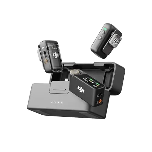 DJI Mic 2 - Kabelloses Lavalier-Mikrofon, 250 m Reichweite und 18 Std. Akku für professionelle Sprachaufnahmen, ideal für Vlogs und Interviews