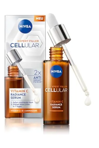 NIVEA Cellular Expert Filler Radiance Vitamin C Serum 30 ml - Hochwirksames Gesichtsserum mit Vitamin C für strahlende Haut. Unterstützt die Hautpflege und sorgt für ein frisches, geschmeidiges Hautbild.