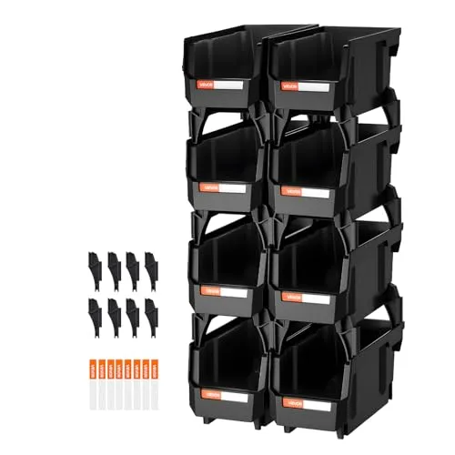 VEVOR Stapelboxen 8er-Pack – Sichtlagerboxen für effiziente Aufbewahrung - Platzsparende Stapelboxen (276x140x130 mm) aus robustem PP-Kunststoff, ideal für die Organisation von Kleinteilen und Bürobedarf. Inklusive Etiketten für einfache Kennzeichnung und schnellen Zugriff auf Ihre Utensilien.