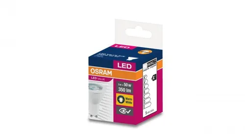 Osram LED Spot Value PAR16 5W GU10 - Warmweiß, 50W Äquivalent - LED Spot für GU10-Fassung, ersetzt 50W Glühbirnen mit nur 5W Energieverbrauch. Langlebig mit 15.000 Stunden Lebensdauer und warmweißem Licht (2700K) für gemütliche Atmosphäre.