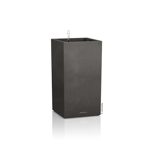 Lechuza CANTO Stone High Komplett-Set, Schwarz, 40 x 40 x 76 cm - Stylische Pflanzsäule mit naturnaher Steinoptik, ideal für Garten und Haus. Inkl. Bewässerungssystem für selbstständige Wasserzufuhr und optimale Nährstoffversorgung.