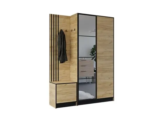 KIER FURNITURE Flurgarderobe Modern mit Sitzbank und Schuhschrank - Stilvolle Flurgarderobe mit geräumigem Schuhschrank und bequemer Sitzbank. Ideal für eine praktische und elegante Aufbewahrungslösung im Flur. Flexibel montierbare Türen für individuelle Einrichtungsmöglichkeiten.