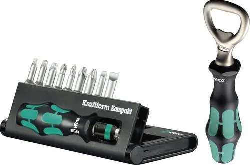 Wera Kraftform Kompakt 10 Bit-Set: Schlitz, Kreuzschlitz Phillips, Kreuzschlitz Pozidriv, Innen-TORX - Vielseitiges Bit-Set für präzises Arbeiten, ausgestattet mit ergonomischem Kraftform Griff für optimalen Komfort und Kontrolle.