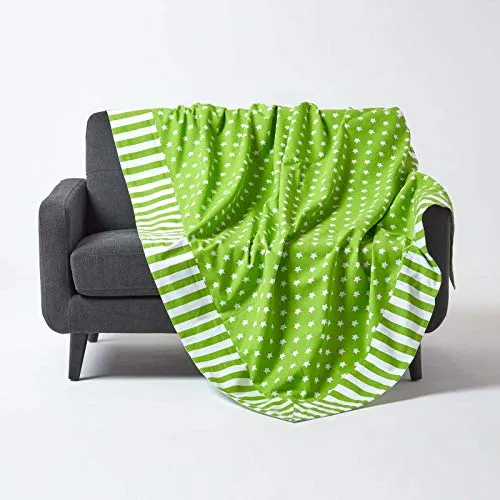 Plaid Sternchenmuster-Überwurf, 100% Baumwolle, grün - Bettdecken: Hochwertige grüne Baumwolldecke mit fröhlichem Sternchenmuster, perfekt als Tagesdecke für Sofa oder Bett.