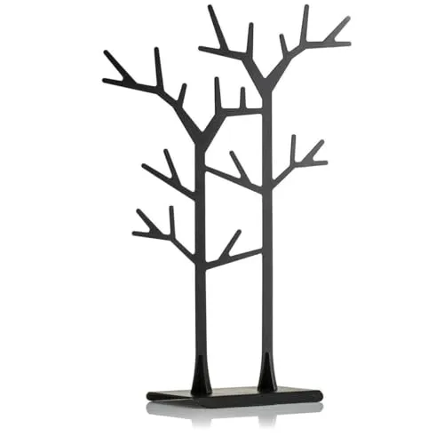 HowHomely Schmuckständer Schwarz 32 cm Hoch | Dekorativer Schmuck Organizer für Halsketten, Armbänder und Ohrringe - Eleganter Schmuckständer im Baumdesign, ideal zur stilvollen Präsentation und Aufbewahrung von Schmuck. Robuste Metallkonstruktion sorgt für Stabilität und Langlebigkeit. Perfekt für jeden Raum mit kompakten Abmessungen.