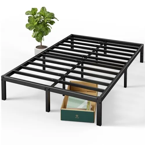 ZINUS Elias Bettrahmen 140 x 190 cm – Höhe 36 cm mit Stauraum unter dem Bett – Plattform aus Metall – Schwarz