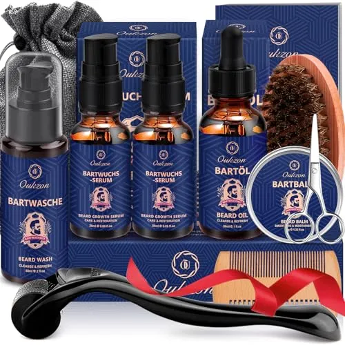 Bartpflege Set für Männer, Aufgerüstet Bart Geschenk für Männer - Komplett Bartwuchsmittel Männer mit Bartshampoo, Bartöl, Bartroller, Bartwuchs Serum, Bartbalsam, Bartbürste,Bartschere