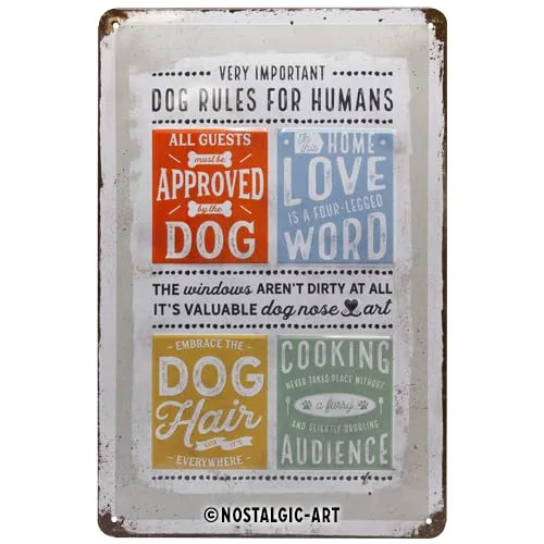 Nostalgic-Art Retro Blechschild PfotenSchild – Dog Rules – Geschenk für Hunde-Besitzer, aus Metall, Vintage-Design zur Dekoration, 20 x 30 cm