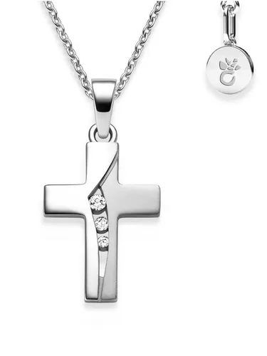 Kreuz Kette Kommunion Mädchen Echtsilber 925 - Ketten für Damen mit verstellbarer Länge von 38-42 cm, ideal als Geschenk zur Kommunion oder Taufe. Inklusive gravierbarem Etui und persönlicher Grußkarte.
