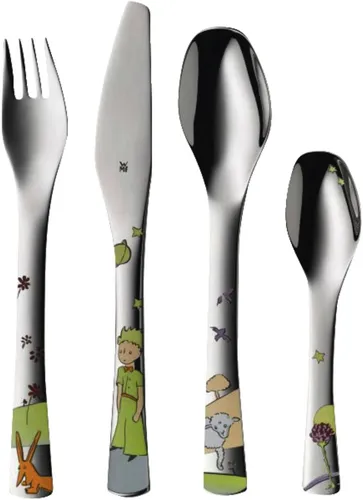 WMF Der kleine Prinz Kinderbesteck Set 4-teilig - Besteck-Set aus rostfreiem Cromargan Edelstahl, ideal für Kinder ab 6 Jahren. Mit bunten, kratzbeständigen Motiven und abgerundeten Kanten für sicheres Essen. Perfekt als Taufgeschenk oder zur Geburt!