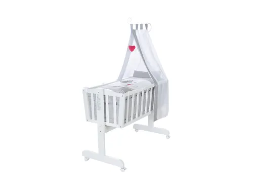 Wiegenset in Weiß, 4-teiliges Set - Wiegen-Set für eine behagliche Schlafumgebung, inklusive Nestchen, Bettwäsche, Himmel und Himmelstange, aus hochwertigen Materialien für Komfort und Stil.