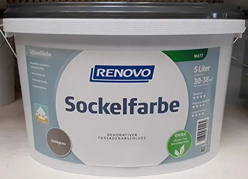 EM RENOVO Sockelfarbe 5,0L steingrau - Hochwertige Steingrau-Farbe für Beton, wasserbeständig und ideal für Innenbereiche. 5 Liter Inhalt für große Flächen in einem Arbeitsgang - perfekt für kreative Gestaltung!