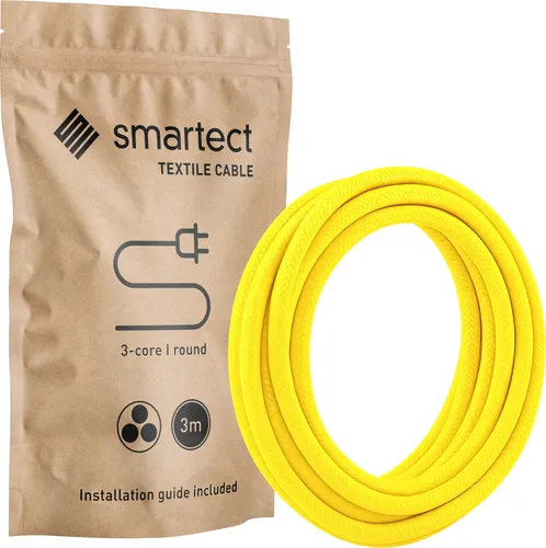 Textilkabel 3 m Gelb 3 adrig rund Lampenkabel Stoffkabel Stromkabel Elektrokabel