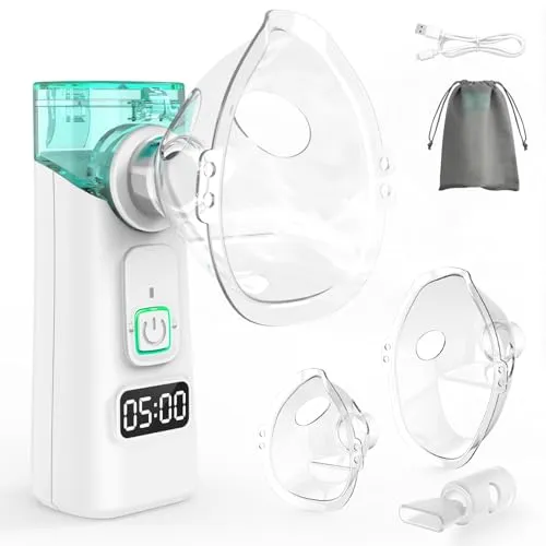 Leiser Inhalator für Erwachsene und Kinder mit LED-Timer - Tragbares Inhalationsgerät mit zwei Nebelstufen für individuelle Bedürfnisse. Effiziente Verneblung mit USB-C Aufladung und Selbstreinigungsfunktion für einfachen Einsatz zu Hause oder unterwegs.