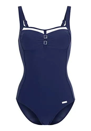 Badeanzug LASCANA Damen Gr. 40 Cup C blau (marine) - Schicker Badeanzug aus Recycling-Polyamid mit formendem Shaping-Vorderteil und verstellbaren Trägern. Perfekt für einen stilvollen Auftritt am Strand oder Pool.