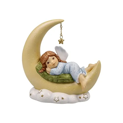 Goebel Nina & Marco Engel im Mond 11 cm - Nussknacker: Kuscheliger Engel aus Keramik, ideal als liebevolles Geschenk oder zur Dekoration in der Weihnachtszeit.